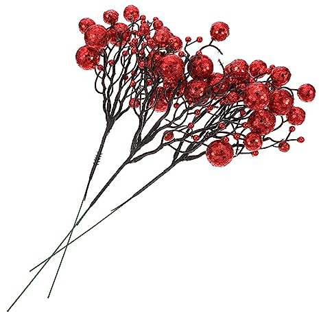 Ciieeo Künstliche Weihnachtsbeeren Zweige Rot Kunststoff Glitzer Weihnachtsdekoration Kranz Zubehör Festliche Selbstgemacht Deko