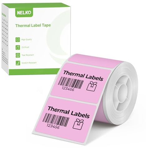 Thermo-Etiketten für Nelko PM220 Etikettendrucker, 40 x 30 mm wasserfeste Multifunktions-Aufkleber, 1 Rolle mit 230 selbstklebenden Thermopapieren (Rosa)