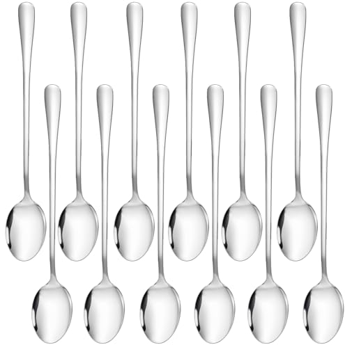 CoKeeSun 12 Stück Latte Macchiato Löffel Set, 20cm Edelstahl Eislöffel Lang, Kaffeelöffel, Eisteelöffel, Dessertlöffel, Cocktail-Rührlöffel, Teelöffel, Langer Griff Rührlöffel für Soda, Milchshake