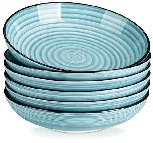 vancasso BONBON Juego de 6 Platos Hondos de Cerámica, 1500 ml Cuencos de Sopa, Platos Sopa, Cuencos Grandes para Pasta, Ramen, Ensalada, apto para Lavavajillas, Microondas y Horno, Vajilla Azul