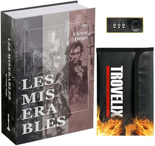 Sekam Cassaforte a libro con serratura a combinazione, cassaforte nascosta (24 x 15 x 5,5 cm), con borsa ignifuga, cassaforte per la deviazione segreta, scatola per libri vuota, cassetta di sicurezza