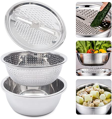 Kitchen Multipurpose Julienne Grater,Drain Basket Vegetable Cutter, 3in1 Kitchen Basin Chopping Grater Cutter Strainer Bowl Set, Salad Maker Bowl,for Vegetables Cutter and Fruits
