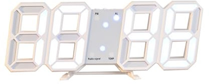 HZDHCLH Funkwecker LED Digitaluhr Snooze-Funktion,Funkuhr Digital Tischuhr mit Adapter 12/24 Stunden Datum Temperatur (Weiß)