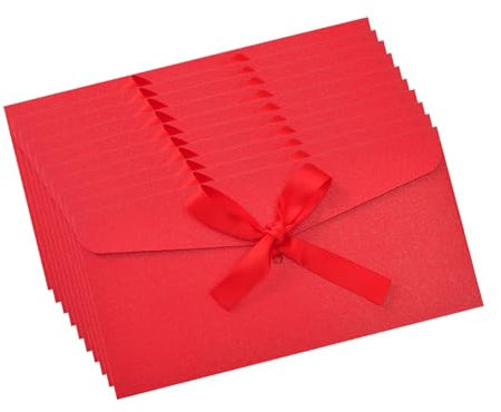 Dmnnlp 10 Stück Briefumschläge Rot mit Schleife, 22 x 11cm Kraftpapier Umschläge Schöne Briefumschläge für Valentinstag Erntedankfest Hochzeit Weihnachten Geburtstag Party