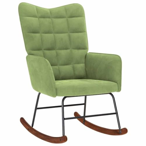 vidaXL Silla Mecedora de Terciopelo Verde Claro, Silla, sillón de salón, sillón mecedor, sillón, sillón de Relax, sillón Relax, sillón de Terciopelo