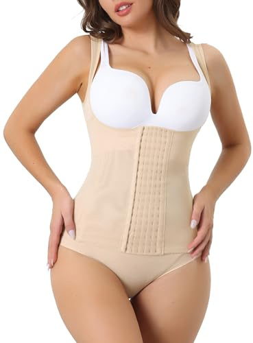 Allegra K Corset taille haute pour femme Shapewear Push-Up Contrôle du ventre Sans manches Débardeur respirant Beige L