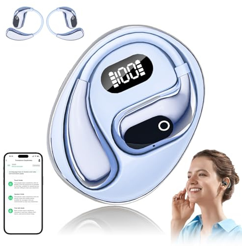 Dabeto-hörlurar med AI-översättningsfunktion, röstöversättningshörlurar med stöd för 138 språk, öppen luftöversättare, Openair 5 OWS-översättnings-Bluetooth-hörlurar (azurblå)