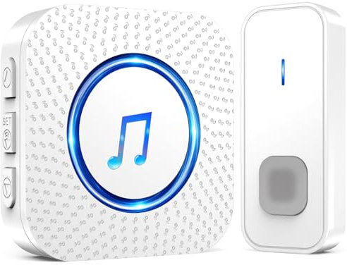 SURFOU Timbre Inalámbrico Exterior Interior Impermeable, Campainha Sem Fios, Wireless Doorbell Puerta para Casa 400M de Alcance con 55 Melodías, 5 Volumen (1 blanco receptor + 1 blanco transmisor)