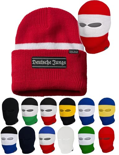 No Face No Name Deutsche Jungs Sturmhaube Mütze mit Anhänger in schwarz weiß rot blau gelb grün