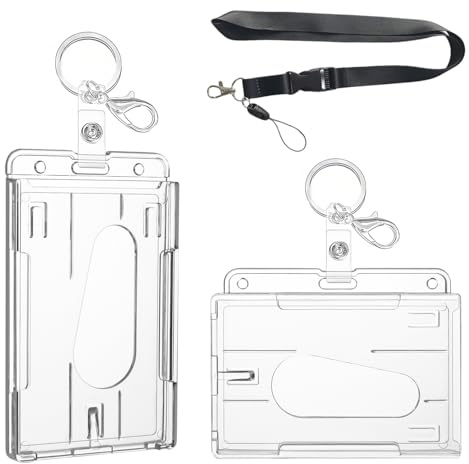 iwontalersy 2 Stück Durchsichtige Kartenhülle,Transparenter Ausweishalter mit Umhängeband,Badge Holder Karten für Ausweishalter(2 Schlüsselanhänger)