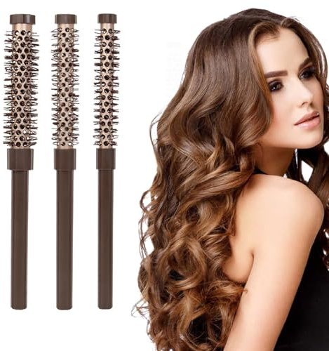Spazzola per Capelli, 3 Pz Spazzola Rotonda per Capelli Piccole, Spazzola Termica per Trattenere il Calore e Ridurre i Tempi di Asciugatura, per Uomo e Donna, Capelli Corti, Frangia, Approccio, Ricci