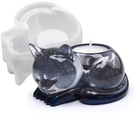 Cat Candle Holder Animal Cylinder Candle & Resin Mold - Resin Casting Silicone Molds for Home Decor & Candle Making Wave Spiral Mold