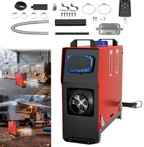 YRHome 8kW 12V Diesel Lufterhitzer Standheizung Diesel mit LCD, Fernbedienung & Schalldämpfer – Heizung für Auto, PKW, LKW, Wohnmobil, Boot, Anhänger Rot