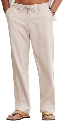COOFANDY Linen Pants Men Elastic Wasit Summer Beach Trousers Relaxed Fit Casual Cotton Linen Pants for Men