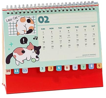 2026 Skrivbordskalender, spiralbunden söt kattplanerare, 12 månaders djurkalender | för planering schemaläggning dekoration organisation hem rum studie