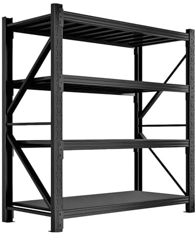 Brigros - Scaffale Metallo Garage Alta Portata, Scaffalature Metalliche Per Carichi Pesanti Con Ripiani In Multistrato, Scaffale Alto In Metallo Garage, Scaffali In Acciaio (Nero - 200x60x200 cm)