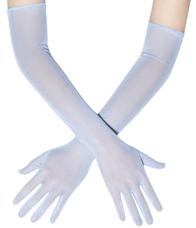 YiQinzcxg Guanti eleganti da donna con design in tulle stretch sottile e maniche traspiranti per eventi serali di nozze e guanti da sera per l'uso quotidiano, azzurro, Taglia unica