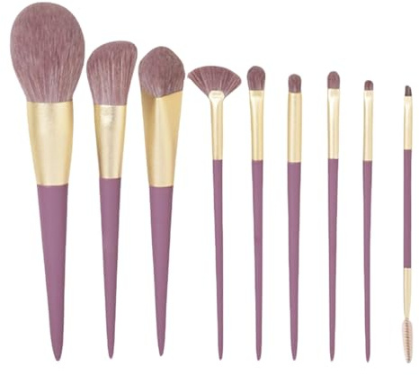 Brochas de maquillaje para mujer, 9 piezas, con antideslizante | juego de herramientas de belleza facial para piel, labios, cejas, pestañas, aplicación de maquillaje, cepillo cosmético de