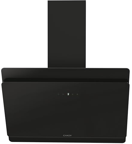 Candy CVMA70N - Hotte aspirante 70 cm, 4 niveaux de puissance, 213 W, 611M3/H, clapet anti-retour, minuteur, filtres carbone, panneau anti-graisse, contrôle tactile, LED, 58 dB, classe A, verre noir