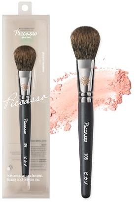 Piccasso 108 Blusher Brush – Soft Gray Squirrel Hair for Smooth and Natural Cheek Makeup, Fluffy Powder Applicator with Excellent Color Payoff, Small Face Brush for Daily Use, Professional Beauty