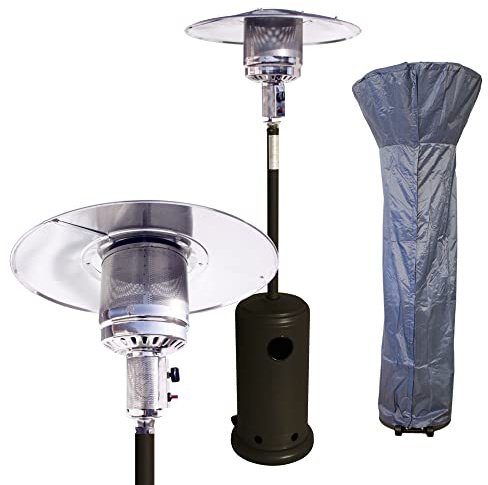 Lemodo Heizpilz 14 kW, Gasheizstrahler mit Piezo-Zündung, stufenlos regulierbar, mit Rollen, Umkippsicherung & grauer Abdeckhaube, für Terrasse, Garten & Balkon, für Gasflaschen bis 11 kg, schwarz