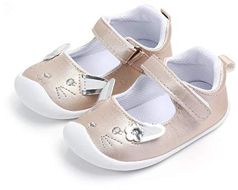 LACOFIA Bailarinas bebé niña Zapatos Antideslizantes Primeros Pasos para bebé niñas con Suela Gold coneja 18