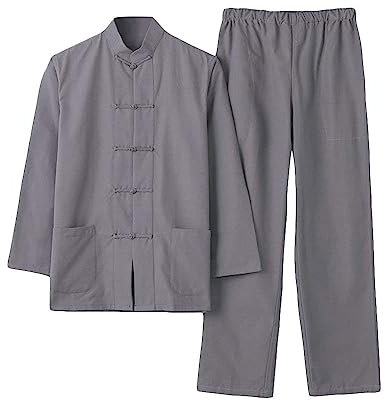 G-LIKE Herren Anzug Chinesischer Stil - Traditionelle Kampfkunst Kung Fu Tai Chi Wushu Klassisch Tangzhuang Langärmelig Hemd Hose Training Uniform Frühling Herbst Freizeit Kleidung (Dunkelgrau, XL)