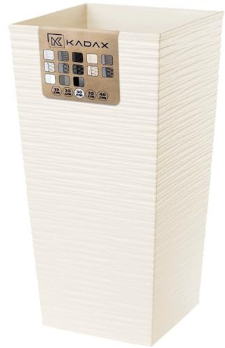 KADAX Pflanzkübel mit Innentopf, Höhe 57cm, Creme – Wetterfester Blumentopf für Innen & Außen, ideal für Garten, Balkon & Terrasse, zum Bepflanzen, Dekorieren und als stilvoller Übertopf