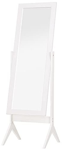 HOMCOM Standspiegel Ganzkörperspiegel Schminkspiegel Erhöhte Füße Pflegeleicht MDF Weiß 47 x 46 x 148 cm