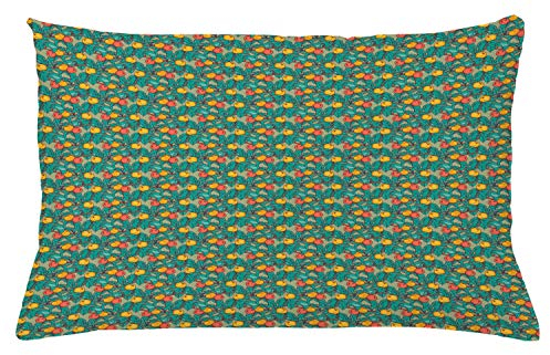 ABAKUHAUS Sommer Kissenbezug, Apfelbaum-Frucht-Blätter Kunst, Dekorativer Kopfkissenhülle mit Beidseitiger Druck, 65 x 40 cm, Türkis und Multicolor