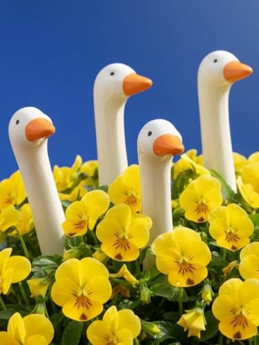 Pommerntraum ® 4 STÜCK Keramikgans Keramikgänse Gänsehals Gans Gänse Dekorationsfiguren Gartenstecker Pflanzenstecker (Mama-Gans)