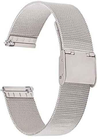 ONKUO smartwatch ersättningsarmband klockarmband 20mm 22mm 18mm för män kvinnor med snabbkoppling, klockarmband smartwatchtillbehör Milanese ersättningsarmband rostfritt stål silver roséguld svart (18 mm, Silver-)