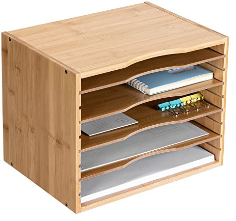 Navaris Dokumentenablage Briefablage Bambus - 33x26x24,5cm Schreibtisch Organizer - Holz Ablage 5 Ablagefächer - Ablagesystem für u.a. Büro