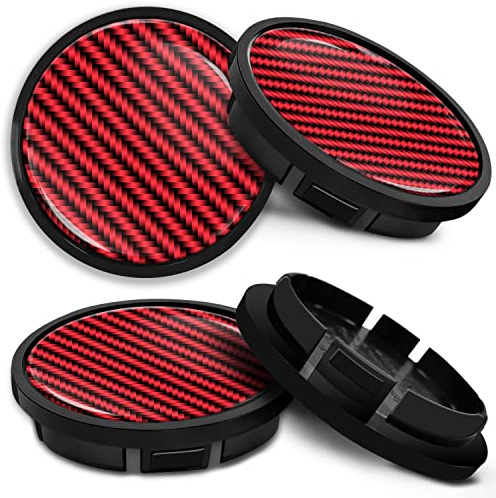 SkinoEu Kompatibel für Nabendeckel VW 66mm 5G0601171XQI Radnabenabdeckung für Alufelgen Felgendeckel Nabenkappe Radkappen Schwarz Kohlenstoff Rot CR 13