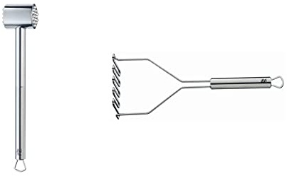 WMF Profi Plus Fleischhammer 25cm, Fleischklopfer, Cromargan Edelstahl teilmattiert, spülmaschinengeeignet & Profi Plus Kartoffelstampfer 29 cm, Cromargan Edelstahl teilmattiert, spülmaschinengeeignet