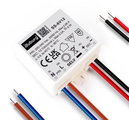 illuburg LED Driver 12V 6W Flickerfree Compact 52x43x21mm for LED Strip G4 MR11 GU5.3 MR16 Power Supply Transformer