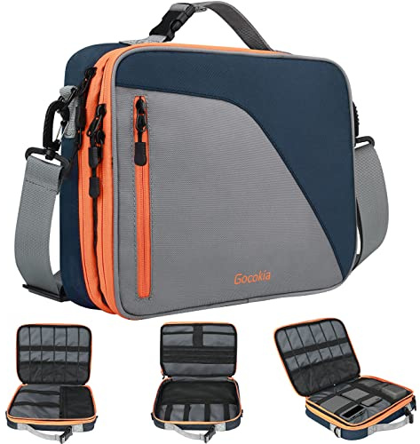 Gocokia XL Large Travel Electronic Accessories Organizer with Shoulder Strap for 11.6''Laptop,Tablet,Cellphone,Hard Drives,Charger,Switch Console Accessories,Blue