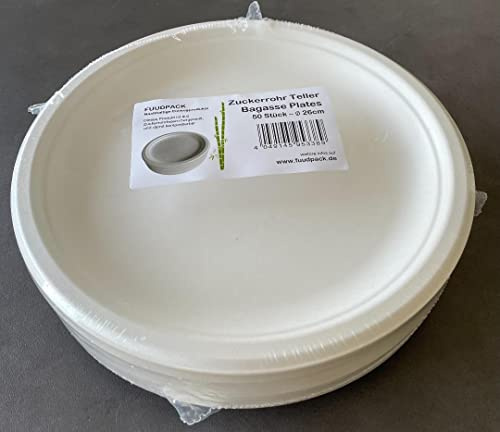 FuudPack 500x Einwegteller 26cm Zuckerrohr Teller Bio Einweggeschirr Partyteller