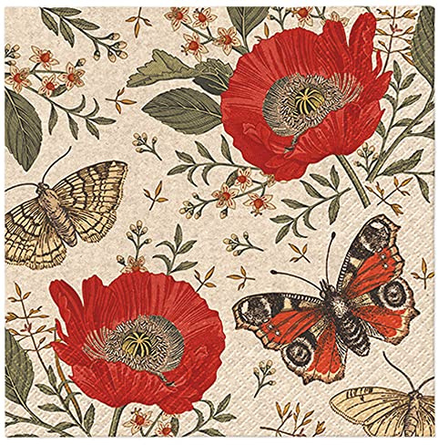3-Ply Quality ECO Biodegradable Paper Napkins Serviettes for Decoupage 33cm x 33cm (Pack of 20) (Passing Butterflies)
