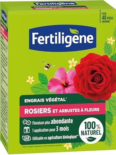 FERTILIGENE FEGROS12 - Engrais Végétal Rosiers et Arbustes à Fleurs 1,2 kg - Une floraison plus abondante - Seulement 1 application en 3 mois - Jusqu'à 48 pieds - Produit 100% naturel avec zéolite