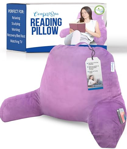 ComfortSpa Lesekissen für Bett Erwachsenengröße, Rückenlehnenkissen mit Armen, Taschen und waschbarem Bezug; Verwendung als Rückenkissen zum Sitzen im Bett für Bettruhe oder Linderung von
