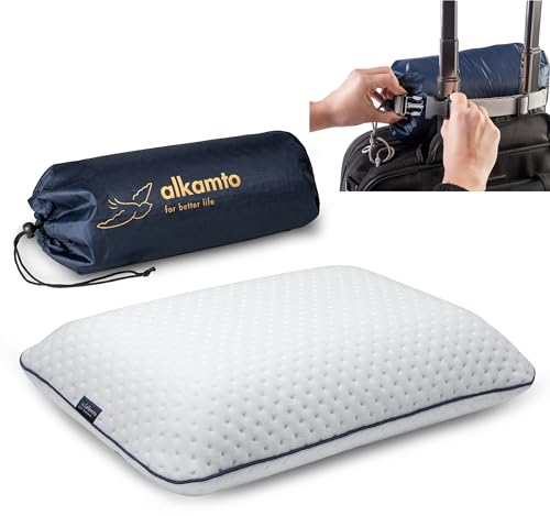alkamto Reisekissen-Campingkissen-ergonomisches Memory-Schaum-Kissen mit temperaturregulierendem Bezug-Oeko-TEX Made IN Green