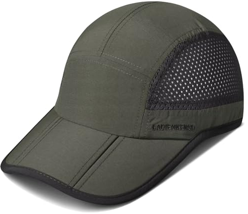 GADIEMKENSD Folding Running Men Hat Long Brim Golf Hats Quick Dry Baseball Caps Unstructured Breathable Light Cooling Cap Adjustable Trucker Hat for Outdoor Sport Hiking Workout Army Green