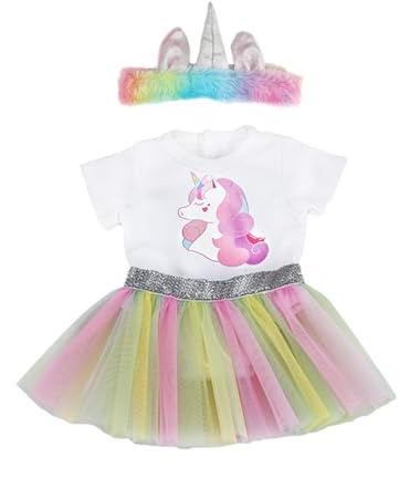 NHPY 3-teiliges Puppenkleid, Babykleidung für Neugeborene, 35 - 43 cm, Puppenkleidung 42 cm, Kleidung für Babypuppen, Strampler und Rock und Stirnband für Puppen von 35 - 43 cm (B)