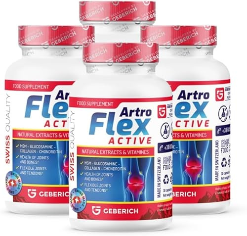 (4 Pacchi) ARTROFLEX ACTIVE | Integratore per il Benessere delle Articolazioni | Con Glucosamina, MSM, Condroitina, Collagene Marino, Vitamina C, Magnesio, Zinco ed Estratti Vegetali | 30 Capsule