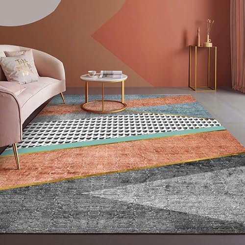 Esstisch Teppich,Fleckenresistenter, leicht zu reinigender Teppich Grau Rosa Minimalistisches Design,küchenteppich waschbar rutschfest bettumrandung Teppich,140x200cm