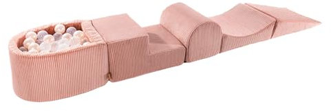 MEOWBABY Schaumstoff Bausteine Kinder - Softbausteine XXL - Bausteine Spielplatz mit kleinem Bällebad und 100 Bällen - Indoor Motorik Spielzeug für Babys & Kleinkinder, Cord, Rosa