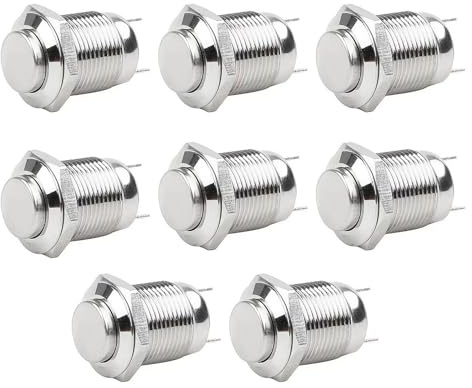 JCUGSBS Pulsante Momentaneo in Metallo Impermeabile da 12mm NO Pulsante Momentaneo 2A 12V/24V/125V/250V Confezione da 8(Testa Alta)