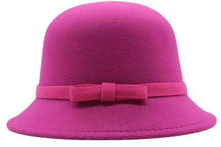 Damen Glockenhut im 1920er-Stil, Winterhut aus Kunstwolle, knautschbarer Bowlerhut, Vintage-Glockenhut, runder Hut Sonnenhut Faltbar Gartenhut Damen (Hot Pink, One Size)