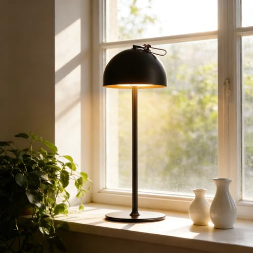 DEELUX LED Akku Tischlampe Kabellos Dimmbar,3000K Metall IP44 Schwarz | IP44 Wasserdicht USB-C Metall Akku Tischleuchte Warmweiß 3000K Höhenverstellbar für Restaurant, Schlafzimmer, Büro,Garten